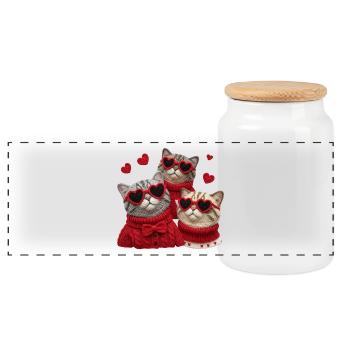 Valentins Katzen Mit Herzbrillen Und Pullis - Panorama Keksdose mit Holzdeckel - Weiß - Vorne