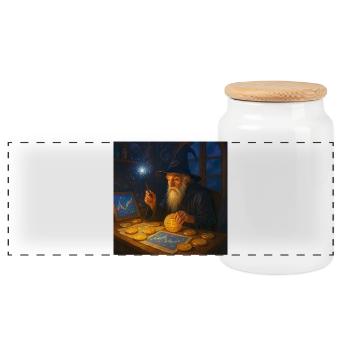Crypto Wizard of Market Charts Wandalu Vuhs - Panoramic Cookie Jar with Wooden Lid - white - Front