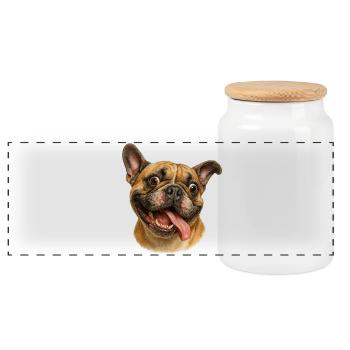 Fröhlicher Hundekopf mit Zunge - Panorama Keksdose mit Holzdeckel - Weiß - Vorne