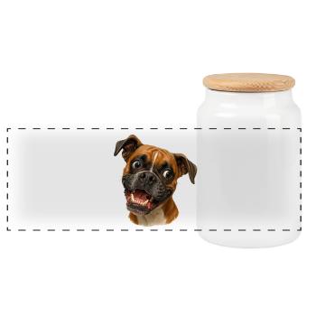 Boxer Grinsen Portrait Druck - Panorama Keksdose mit Holzdeckel - Weiß - Vorne