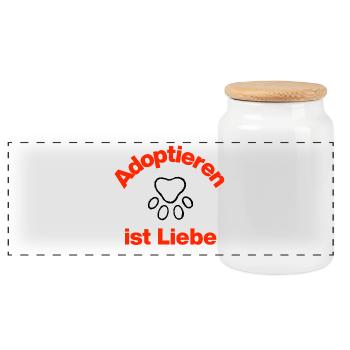 ADOPTING IS LOVE, HEART & PAW! DOG AND CAT - Panoramic Cookie Jar with Wooden Lid - white - Front