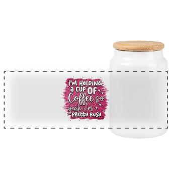 Café & Activité : Panneau de café mignon - Boîte à biscuits avec couvercle en bois - blanc - Devant
