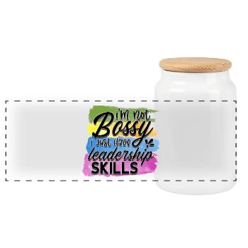 I'm not bosses, I've got leadership skills - Panoramic Cookie Jar with Wooden Lid - white - Front