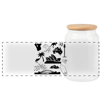 Sydney in symbols - Panoramic Cookie Jar with Wooden Lid - white - Front