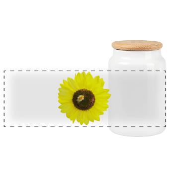 Sonnenblume mit Biene, Fotografie, Frühling Sommer - Panorama Keksdose mit Holzdeckel - Weiß - Vorne