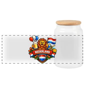 Holland cheerful logo - Panoramic Cookie Jar with Wooden Lid - white - Front