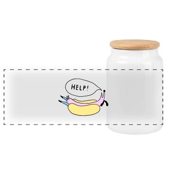 Help_Hot_Dog - Panoramic Cookie Jar with Wooden Lid - white - Front