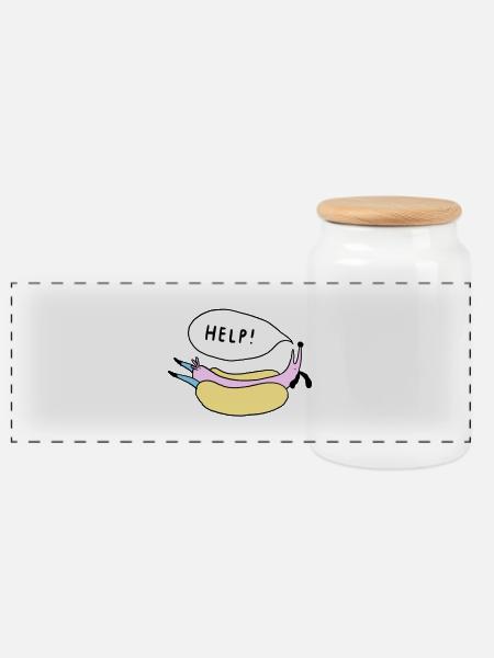Help_Hot_Dog - Panorama Keksdose mit Holzdeckel - Weiß