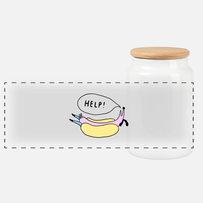 Help_Hot_Dog - Panorama Keksdose mit Holzdeckel - Weiß