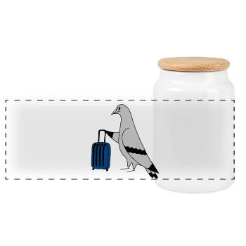 Pigeon with Valise – Illustration urbaine minimaliste - Boîte à biscuits avec couvercle en bois - blanc - Devant