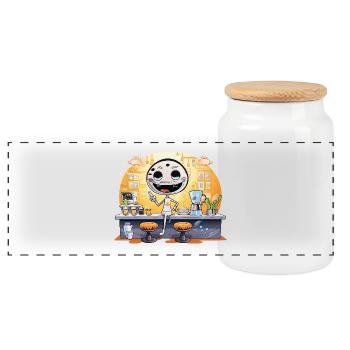 Dessin animé Barista Robot Café - Boîte à biscuits avec couvercle en bois - blanc - Devant