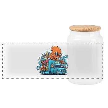 Camion poubelle coloré pieuvre - Boîte à biscuits avec couvercle en bois - blanc - Devant