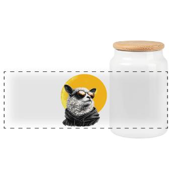 Sonnen Schaf im Hoodie mit Sonnenbrille - Panorama Keksdose mit Holzdeckel - Weiß - Vorne