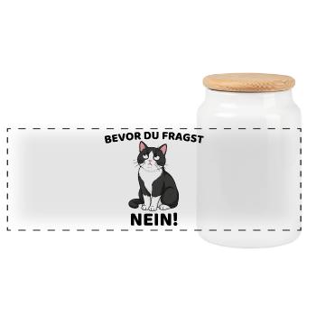 Before You Ask NO Cat Saying - Panoramic Cookie Jar with Wooden Lid - white - Front