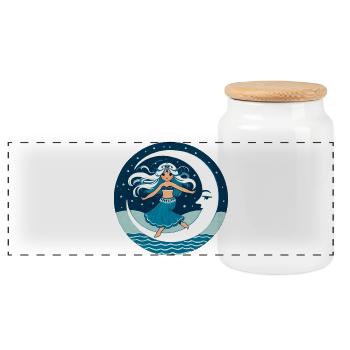 Moon Dancer on Crescent - Panoramic Cookie Jar with Wooden Lid - white - Front