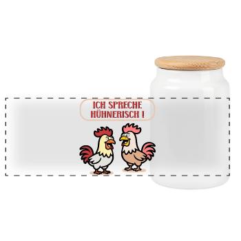 Chickens Language Poultry - Panoramic Cookie Jar with Wooden Lid - white - Front