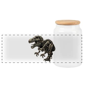 Mechanical dinosaur – T-Rex robot - Panoramic Cookie Jar with Wooden Lid - white - Front
