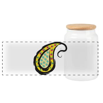 Oriental symbol - Panoramic Cookie Jar with Wooden Lid - white - Front