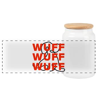 WOOF WOOF WOOF FOR DOG LOVERS, DOGMOMS & DADS - Panoramic Cookie Jar with Wooden Lid - white - Front