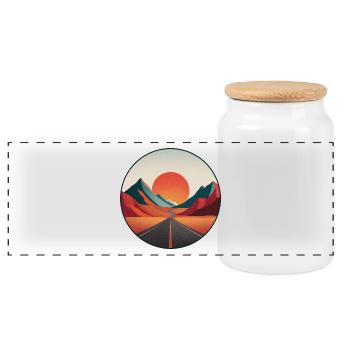 Vintage-Reiselogo – Abenteurer – Retro-Landschaft - Panorama Keksdose mit Holzdeckel - Weiß - Vorne