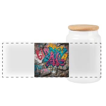 Bunte Graffiti auf Steinwand - Panorama Keksdose mit Holzdeckel - Weiß - Vorne