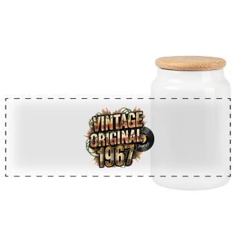 Vintage Original 1967 - Panorama Keksdose mit Holzdeckel - Weiß - Vorne