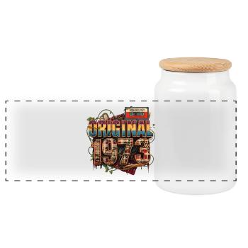 Original 1973 Retro Collage - Panoramic Cookie Jar with Wooden Lid - white - Front
