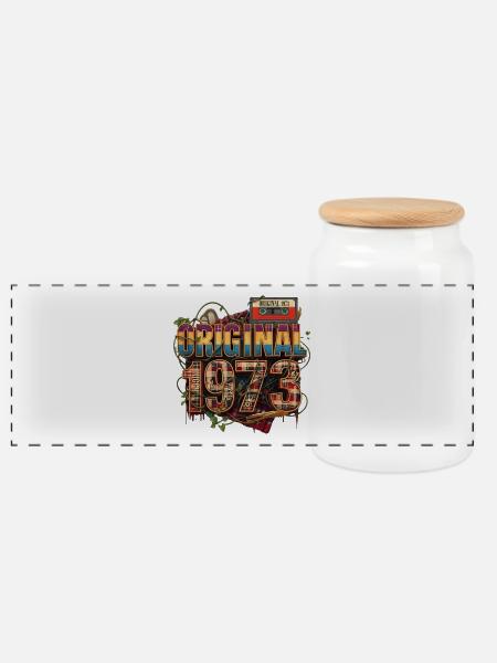 Original 1973 Retro-Collage - Panorama Keksdose mit Holzdeckel - Weiß