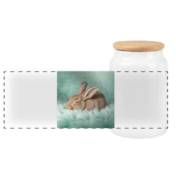 Rabbit Neon Dreams - Panoramic Cookie Jar with Wooden Lid - white - Front