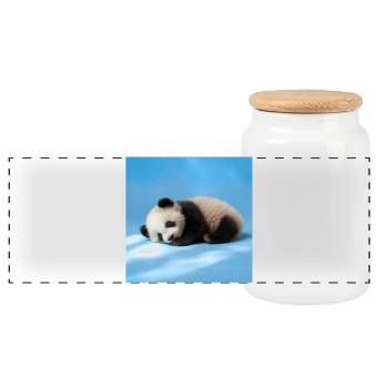 Blue Sleeping Panda - Panoramic Cookie Jar with Wooden Lid - white - Front