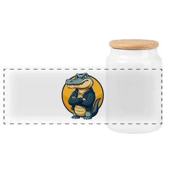 Mascotte de Kawaii Caricature Clipart Logo Badge - Boîte à biscuits avec couvercle en bois - blanc - Devant
