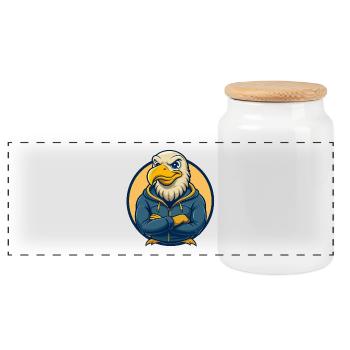 Albatross Kawaii Mascot Cartoon Clipart Logo Badge - Panoramic Cookie Jar with Wooden Lid - white - Front
