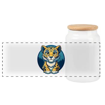 Amur Leopard Kawaii Mascot Cartoon Clipart Logo - Panoramic Cookie Jar with Wooden Lid - white - Front