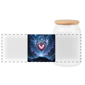 Winged Heart in Cosmos - Panoramic Cookie Jar with Wooden Lid - white - Front