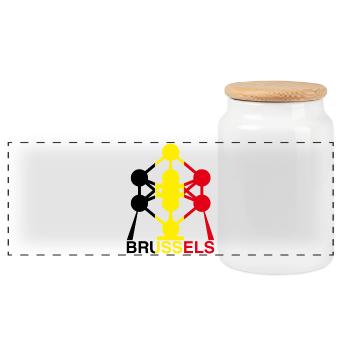 Atomium Brussels – Belgian Flag Colors Icon - Panoramic Cookie Jar with Wooden Lid - white - Front
