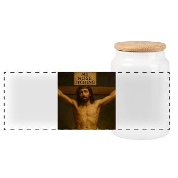 Démangeaisons dans le bas du dos - Boîte à biscuits avec couvercle en bois - blanc - Devant