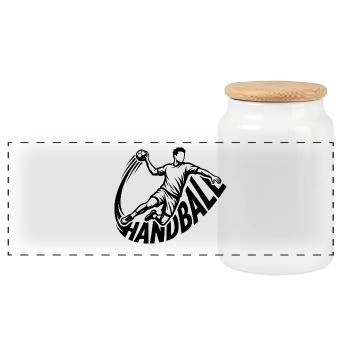 Joueurs de handball - Boîte à biscuits avec couvercle en bois - blanc - Devant