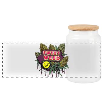Sweet Weed - Panoramic Cookie Jar with Wooden Lid - white - Front