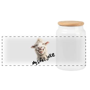 Fröhliches Lamm mit lächeln - my life is a joke - Panoramic Cookie Jar with Wooden Lid - white - Front