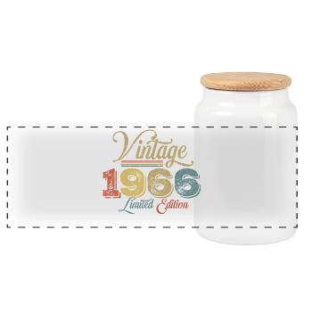 Vintage 1966 - Panorama Keksdose mit Holzdeckel - Weiß - Vorne