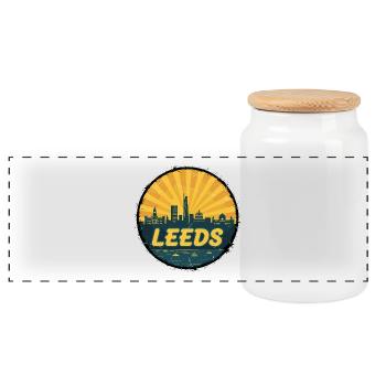 Leeds City Skyline Retro Sunset Abzeichen - Panorama Keksdose mit Holzdeckel - Weiß - Vorne