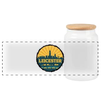 Leicester City Skyline Retro Sunset Badge - Panoramic Cookie Jar with Wooden Lid - white - Front