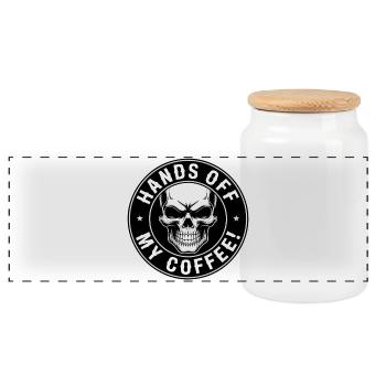 Hands Off My Coffee Skull - Panoramic Cookie Jar with Wooden Lid - white - Front