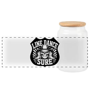 Line Dance Skull Boots Hat - Panoramic Cookie Jar with Wooden Lid - white - Front