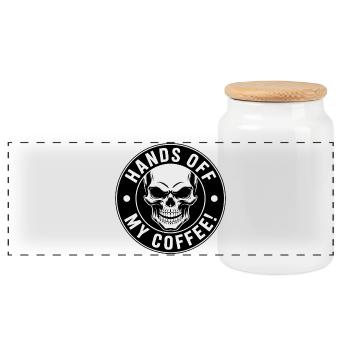Hands Off My Coffee Skull - Panorama Keksdose mit Holzdeckel - Weiß - Vorne