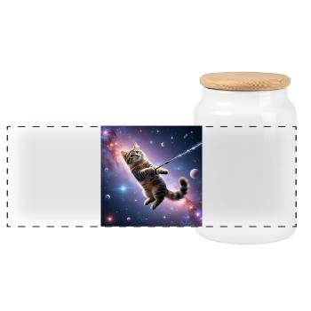 Chat dans l’espace - Boîte à biscuits avec couvercle en bois - blanc - Devant