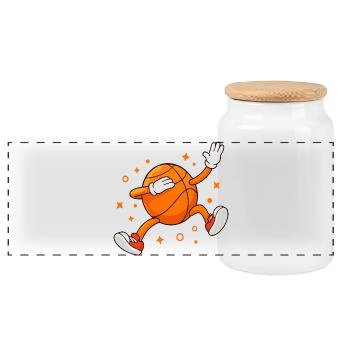 Mascotte de basket-ball drôle Joueur de dessins animés - Boîte à biscuits avec couvercle en bois - blanc - Devant