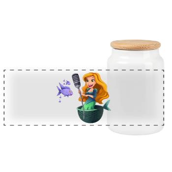 Karaoké sirène sur le net - Boîte à biscuits avec couvercle en bois - blanc - Devant