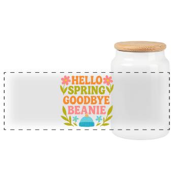 Hallo Frühling Goodbye Cap - Panorama Keksdose mit Holzdeckel - Weiß - Vorne