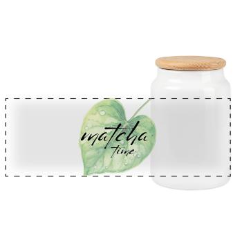 Matcha, Blatt, Grün, Zeit - Panorama Keksdose mit Holzdeckel - Weiß - Vorne